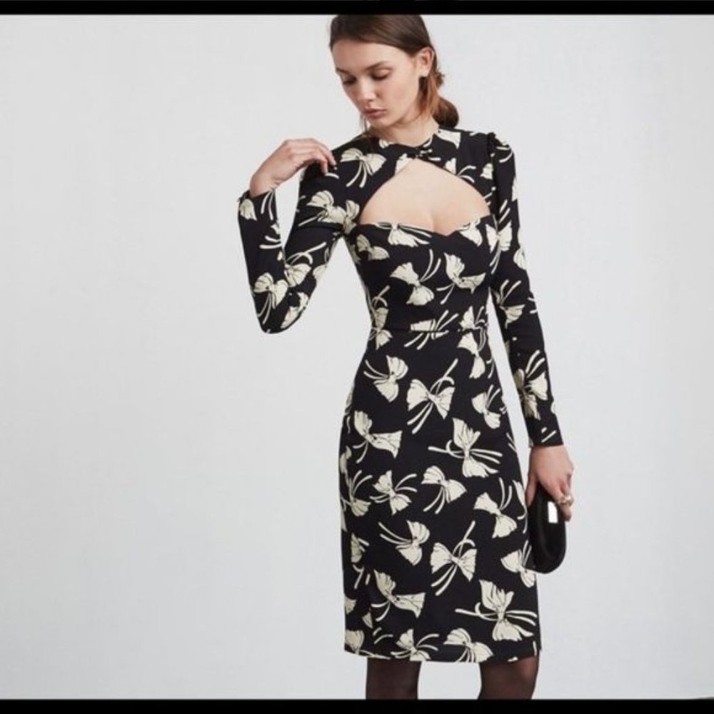 Reformation Laselle Tied Up Midi Dress *NWT* Size 6 with Bow Print